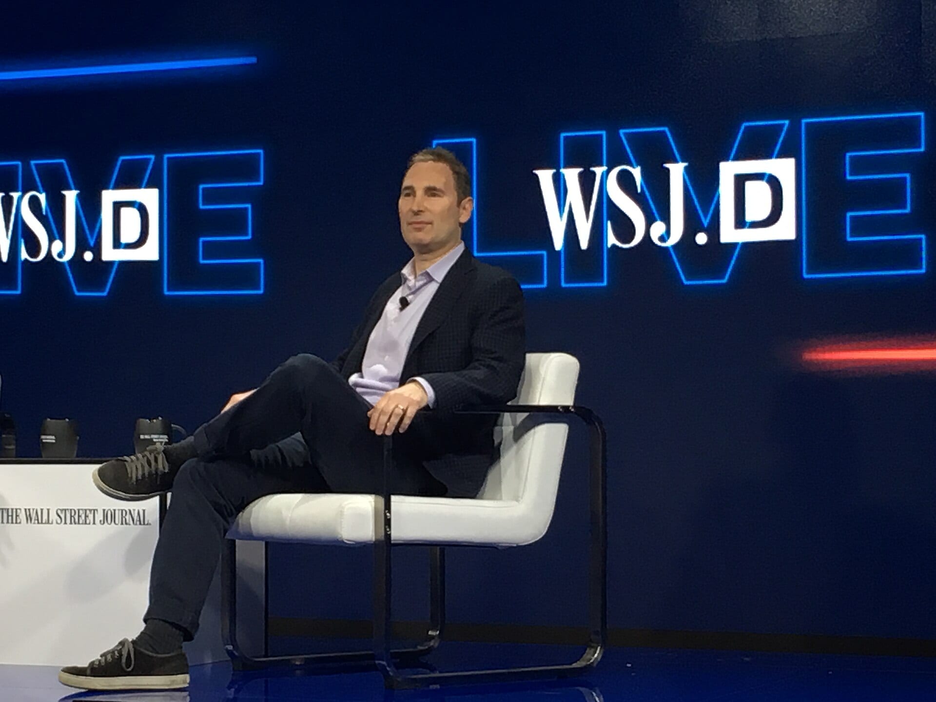 Andy Jassy, chief executive of Amazon, on stage at a Wall Street Journal conference