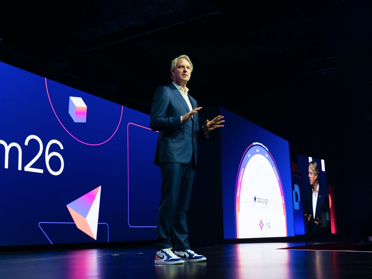 DocuSign CEO Allan Thygesen speaking at the Momentum 2026 keynote