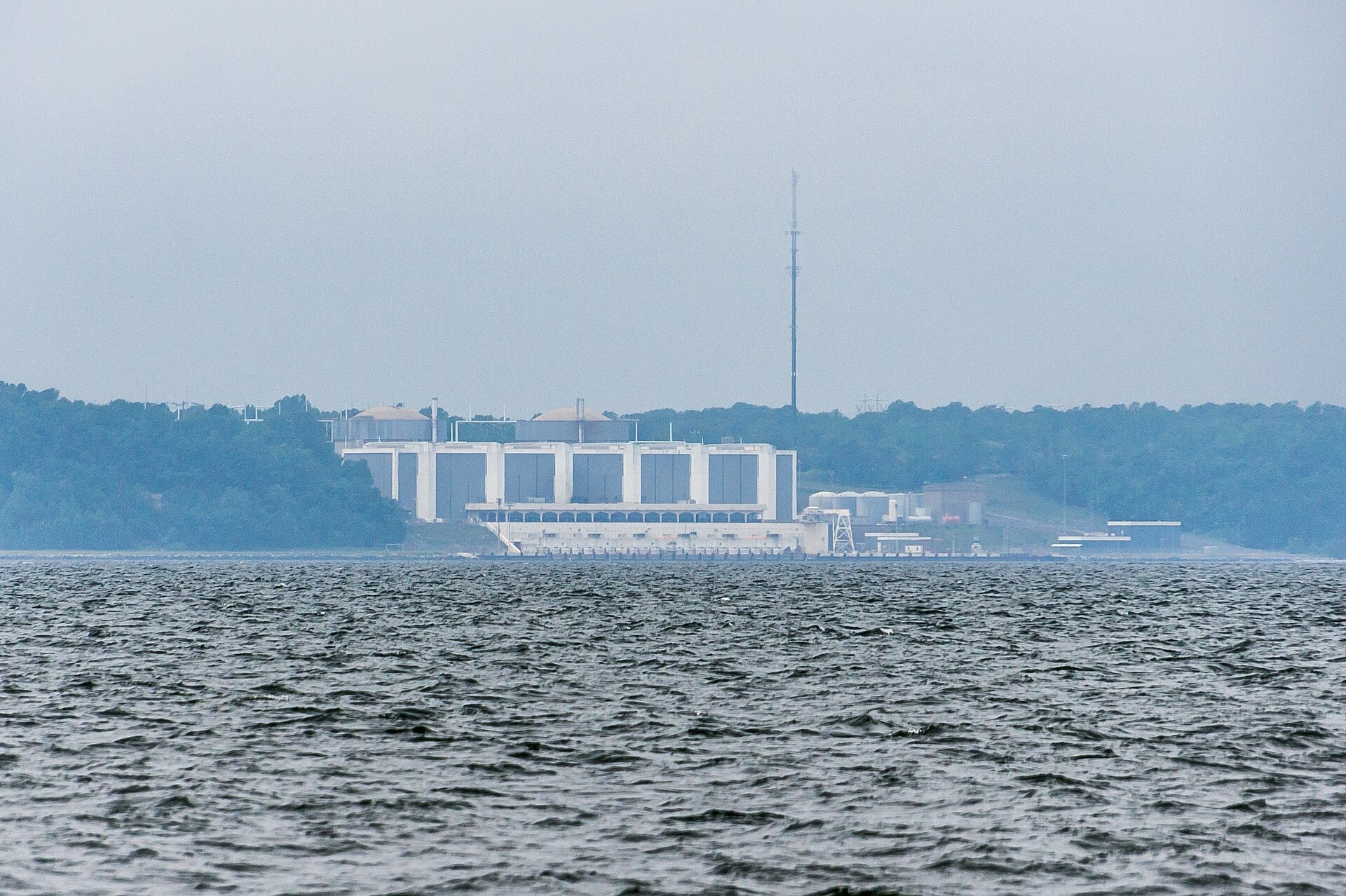 The Calvert Cliffs Nuclear Power Plant seen across the water in Maryland