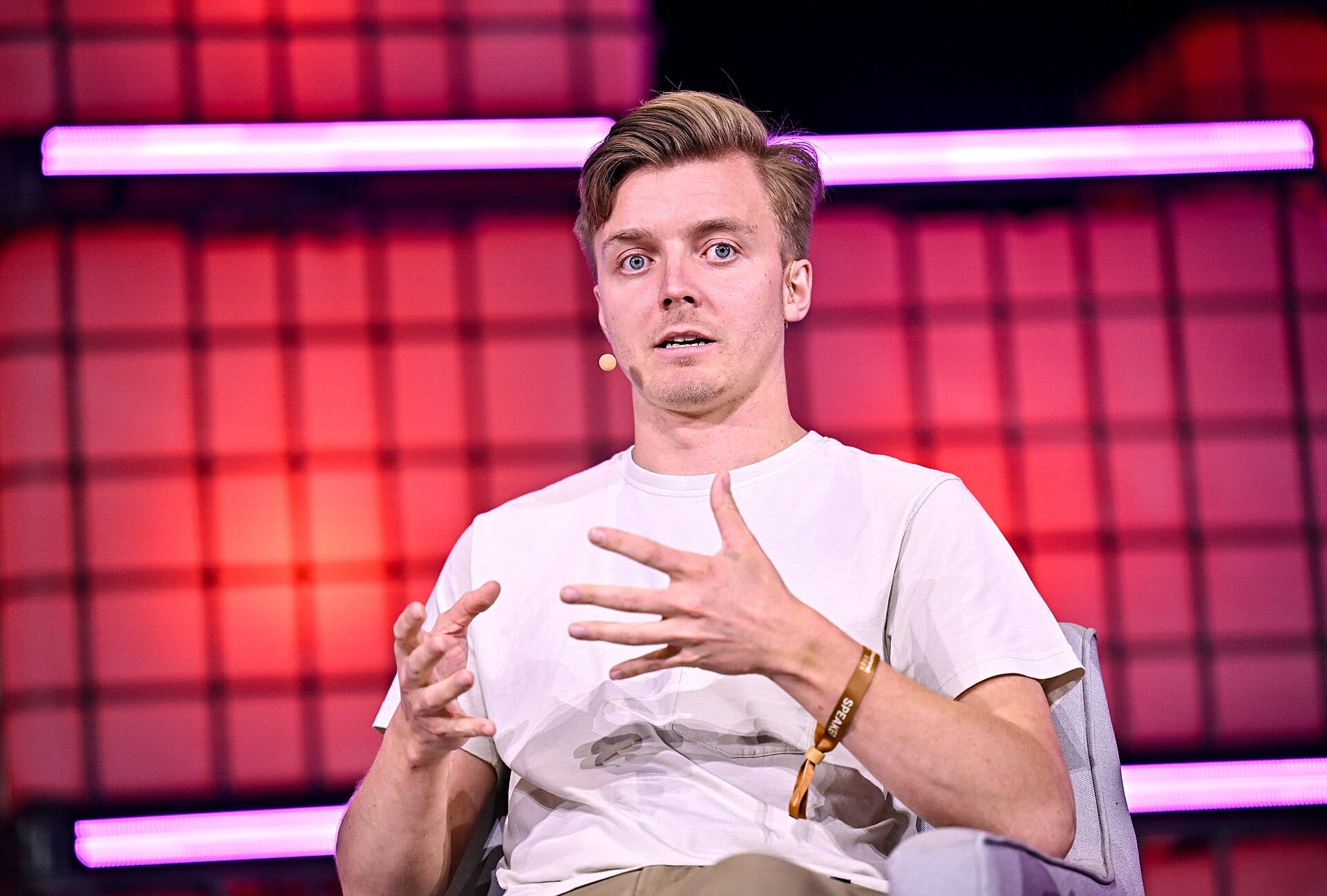 Kaarel Kotkas, founder and chief executive of Veriff, speaking on stage at Web Summit Rio 2025