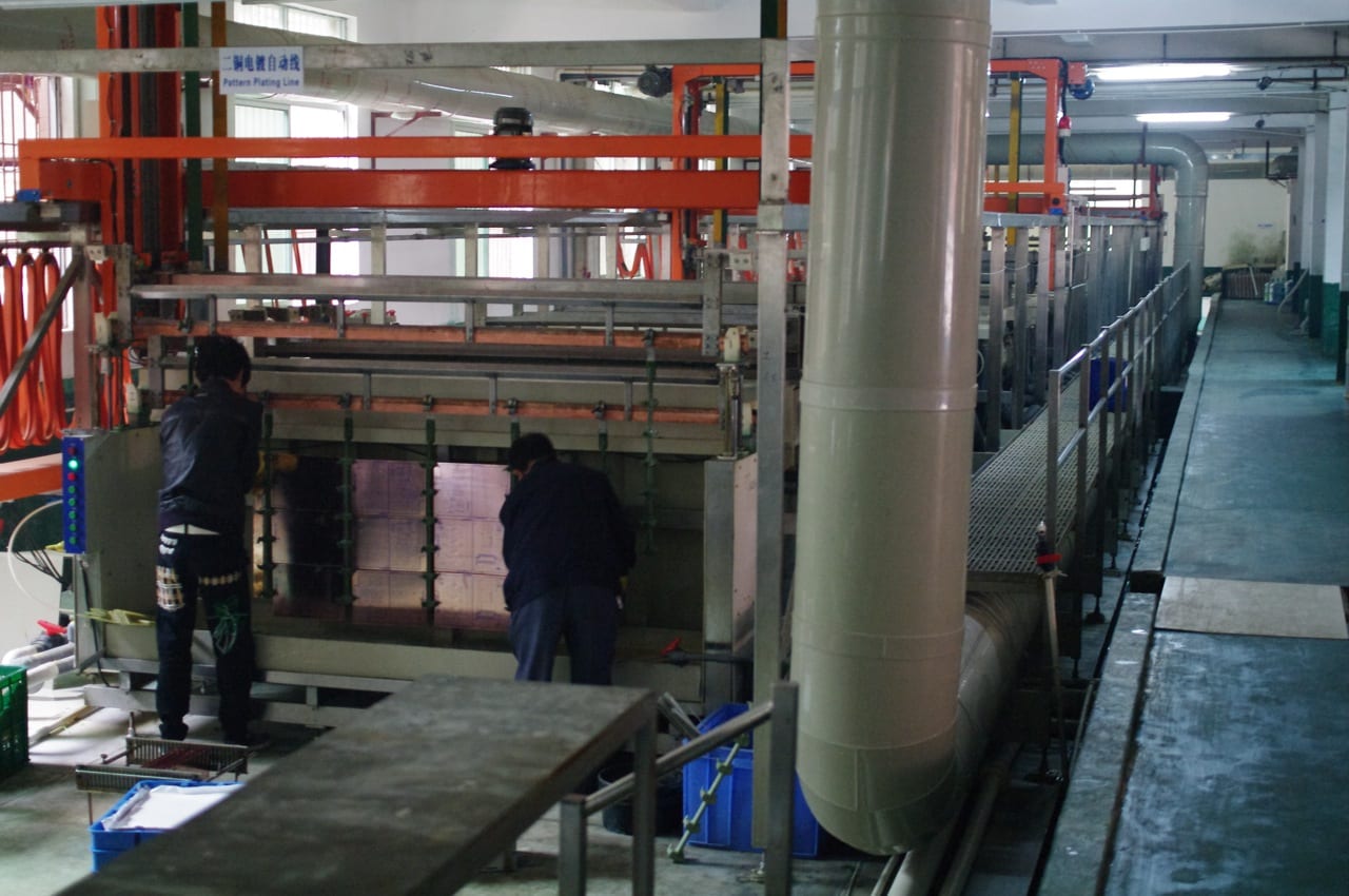 A printed circuit board production line at an electronics components factory
