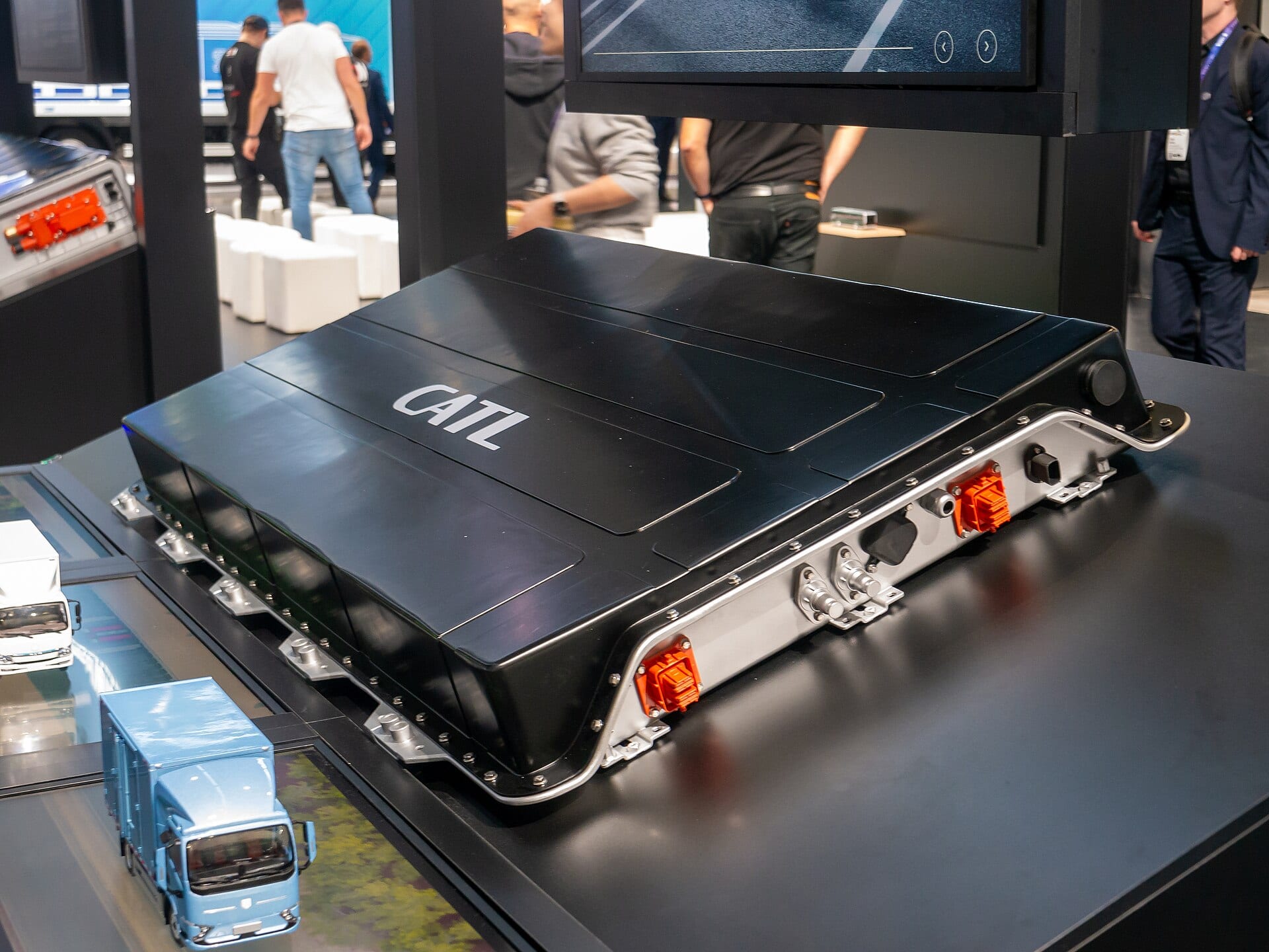 A CATL EV battery pack on display at the IAA motor show in Hanover