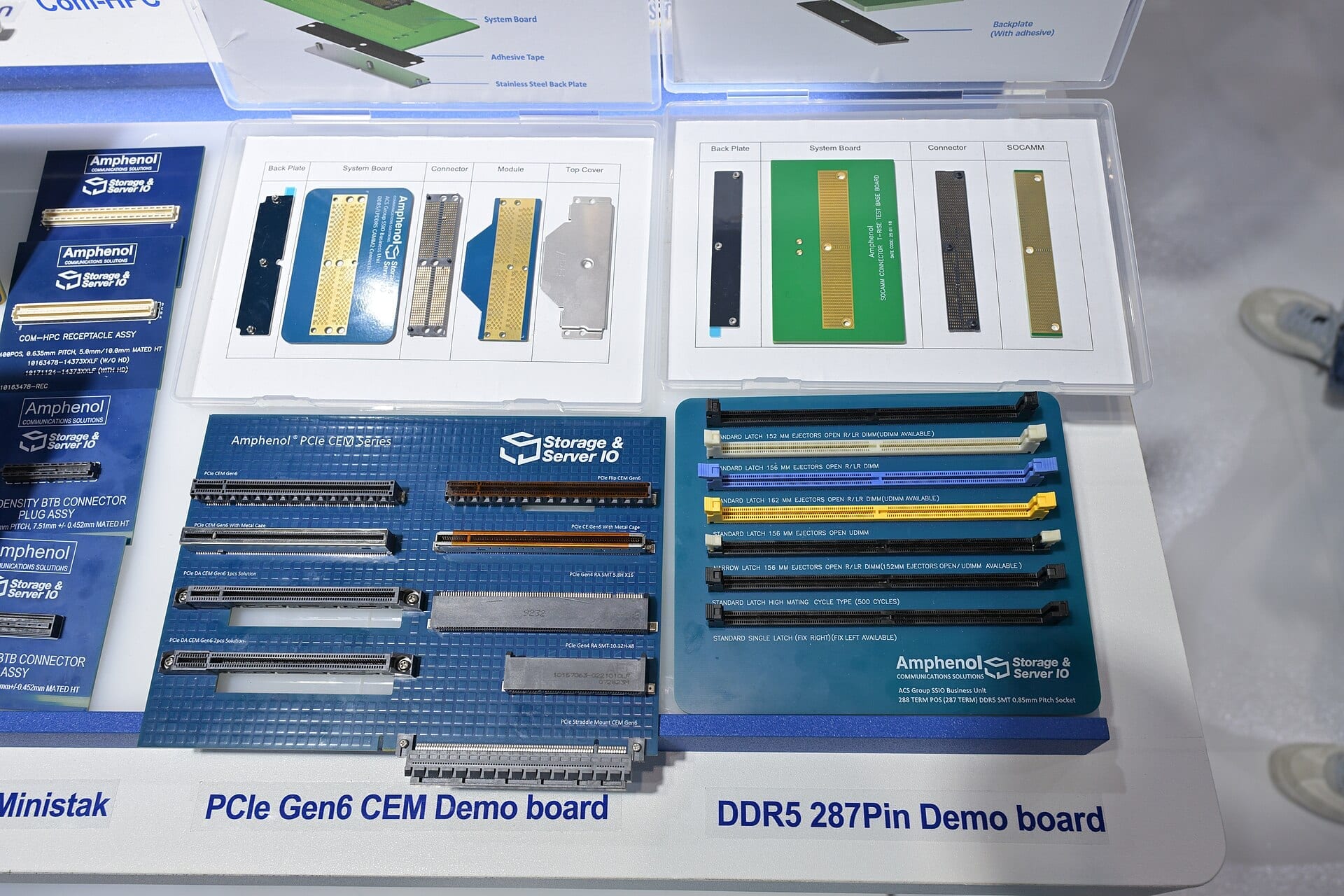 Amphenol PCIe Gen6 and DDR5 server connector demo boards on display at Computex 2025