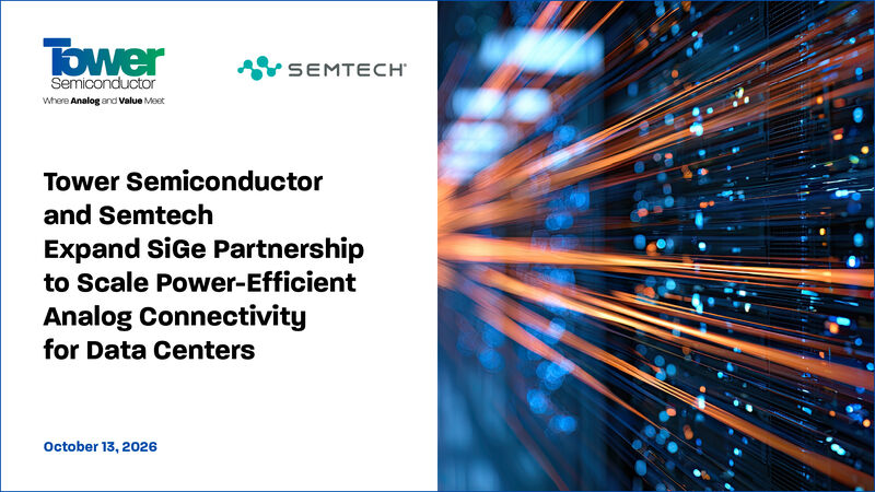 Announcement graphic for the Tower Semiconductor and Semtech expanded SiGe partnership