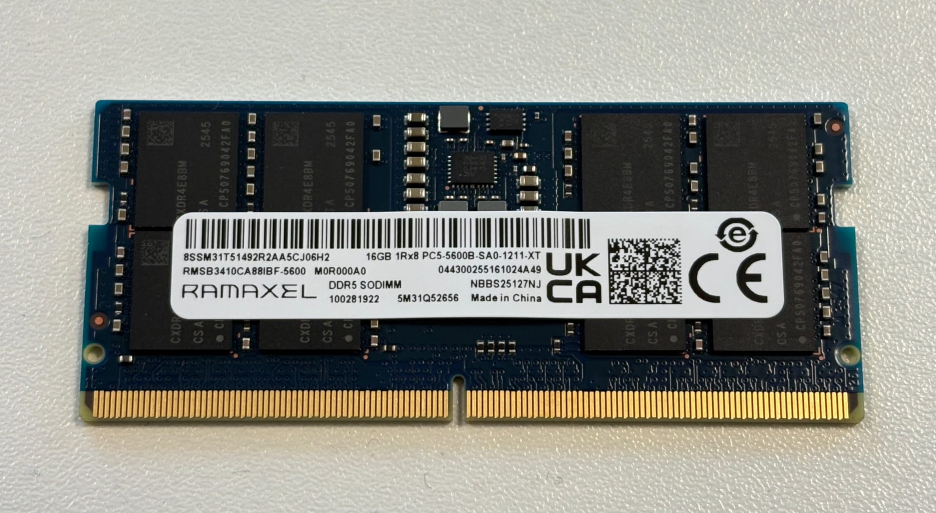 A DDR5 memory module built with DRAM chips manufactured by CXMT