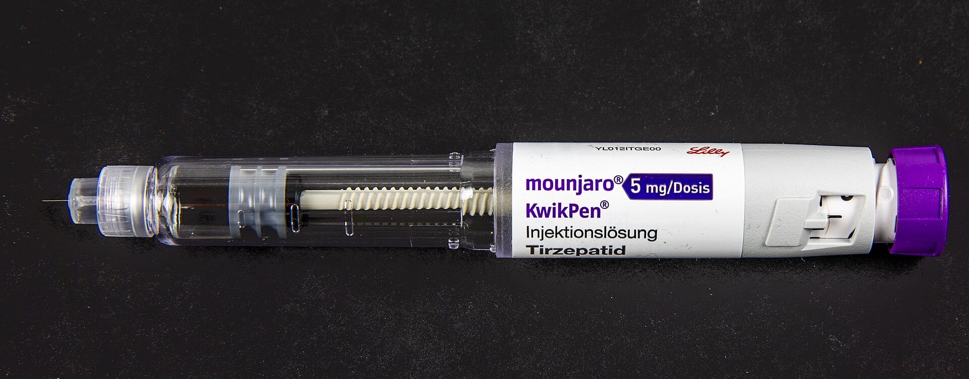 An Eli Lilly Mounjaro KwikPen tirzepatide injection pen