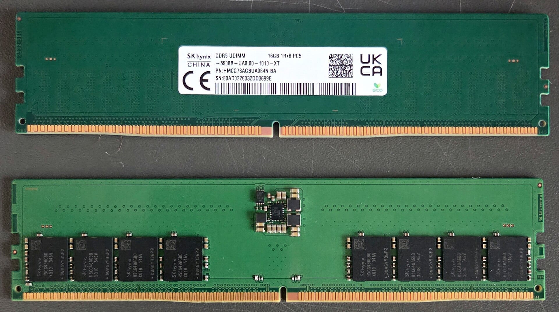An SK hynix DDR5 memory module, front and back