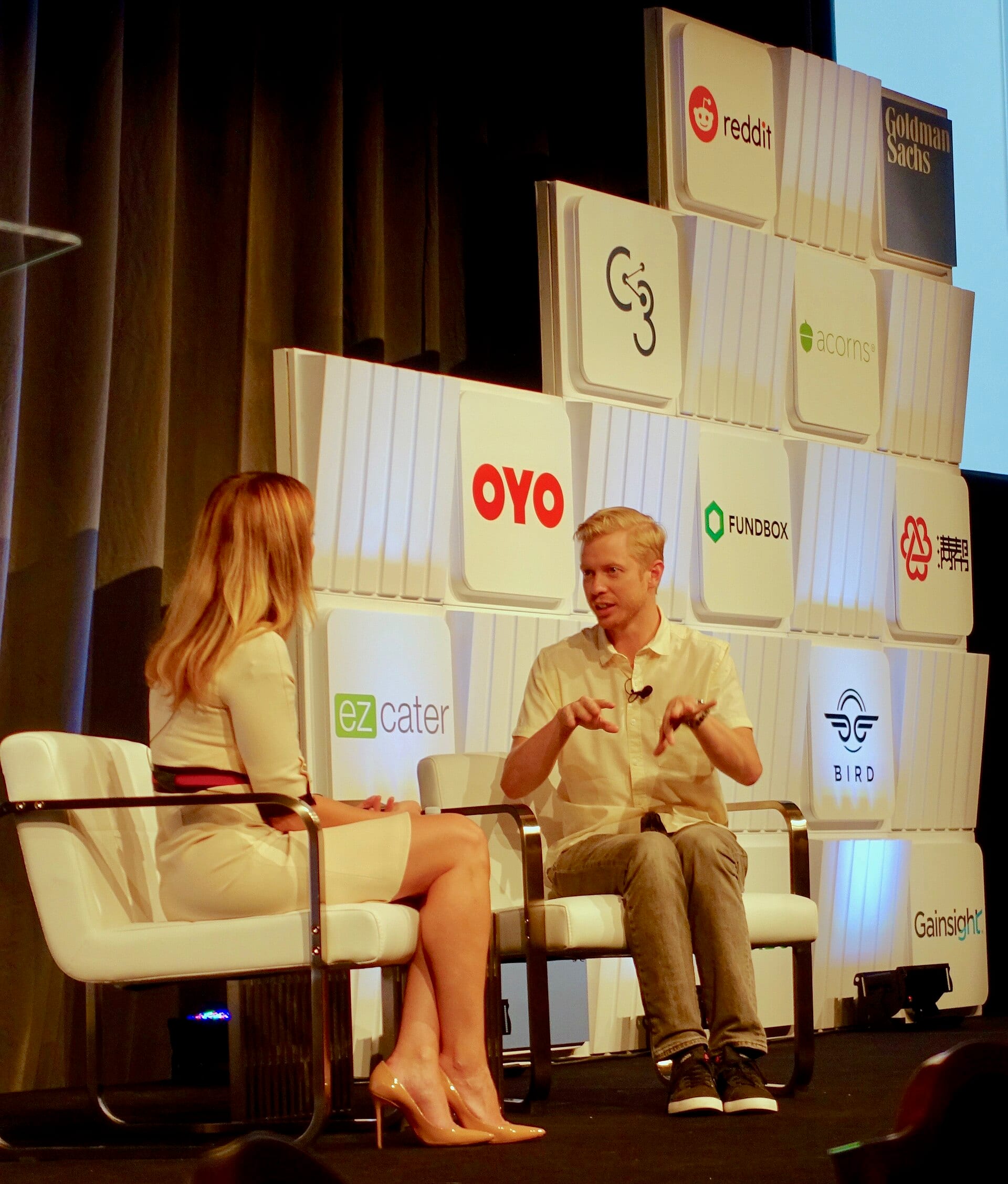 Reddit CEO Steve Huffman speaking on stage at the Goldman Sachs Private Innovative Company Conference in 2018