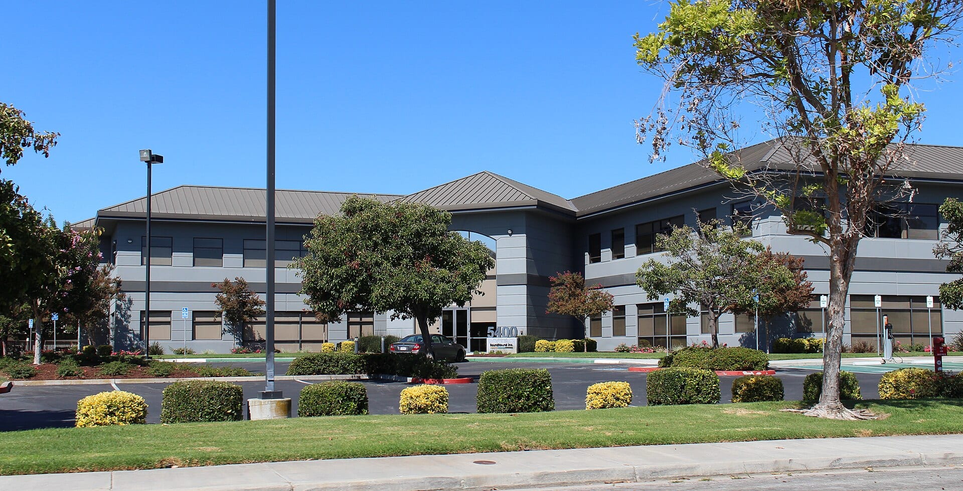 The entrance to SoundHound AI's headquarters at 5400 Betsy Ross Drive in Santa Clara, California
