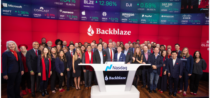 Backblaze employees at its Nasdaq public listing