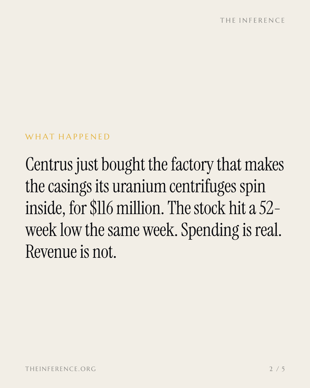 Centrus paid $116 million for its centrifuge casing maker as the stock hit a 52-week low — slide 1