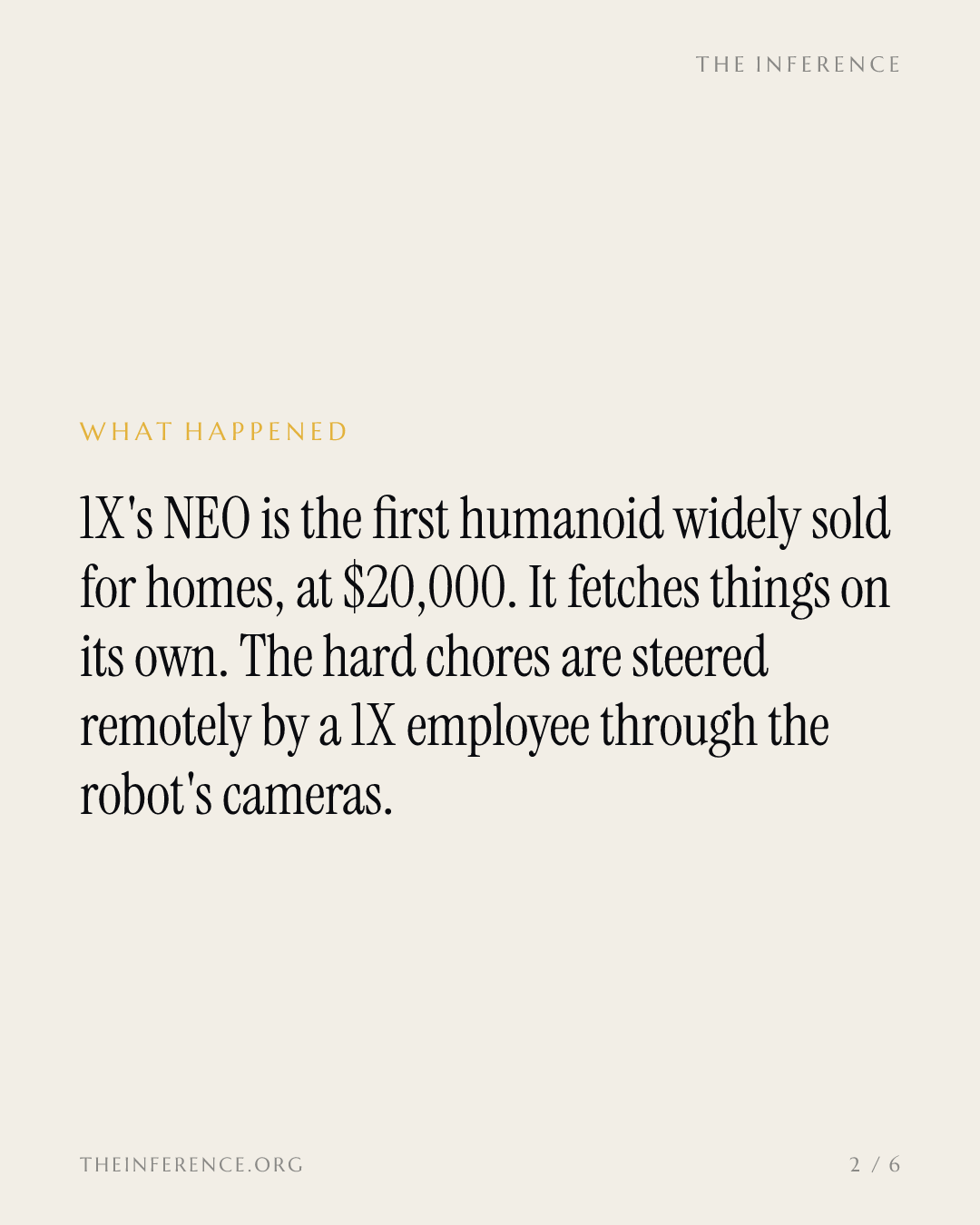 1X sells the first home humanoid at $20,000, with an employee behind the hard chores — slide 1