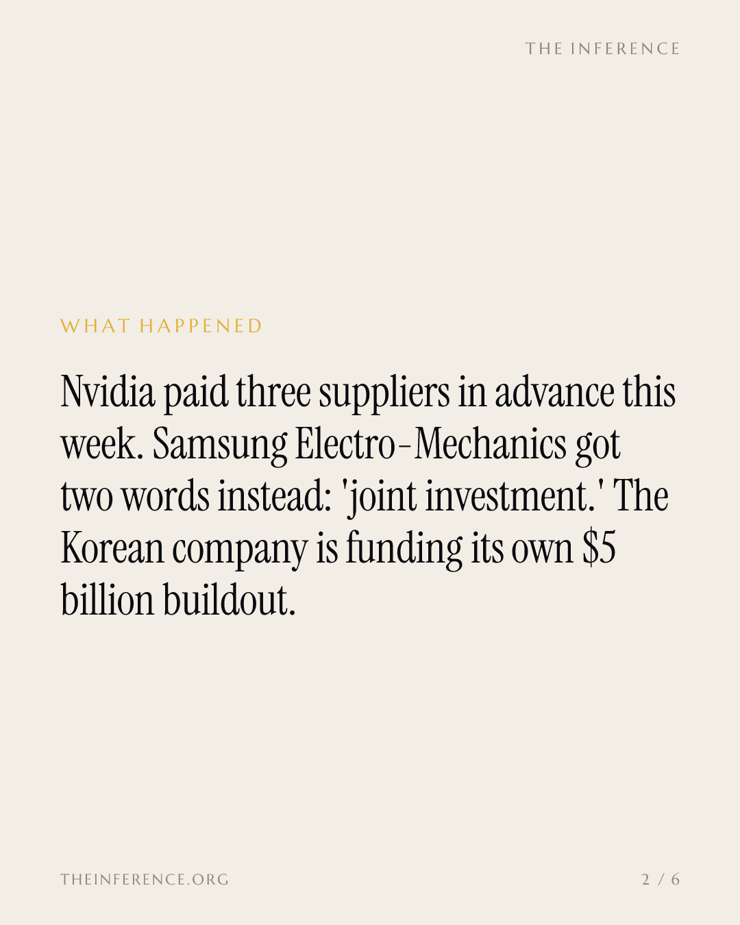 Samsung Electro-Mechanics joins Nvidia's substrate chain with a $5 billion capex plan and no advance named — slide 1