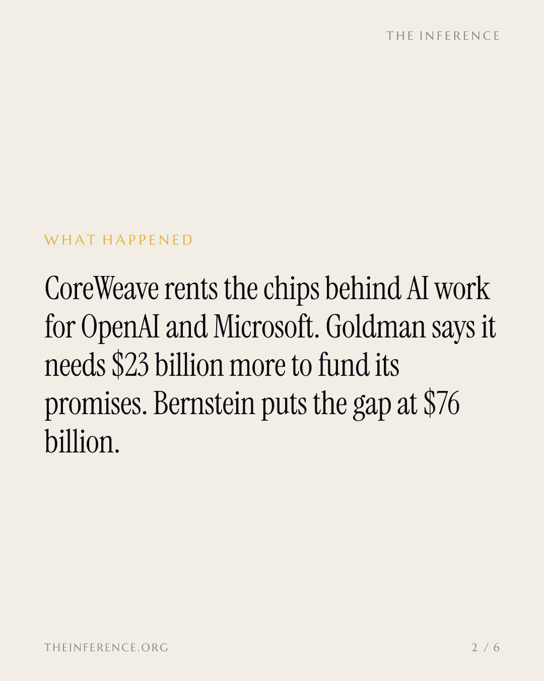 CoreWeave's funding gap: Goldman Sachs says $23 billion, Bernstein says $76 billion, bonds yield 16% — slide 1