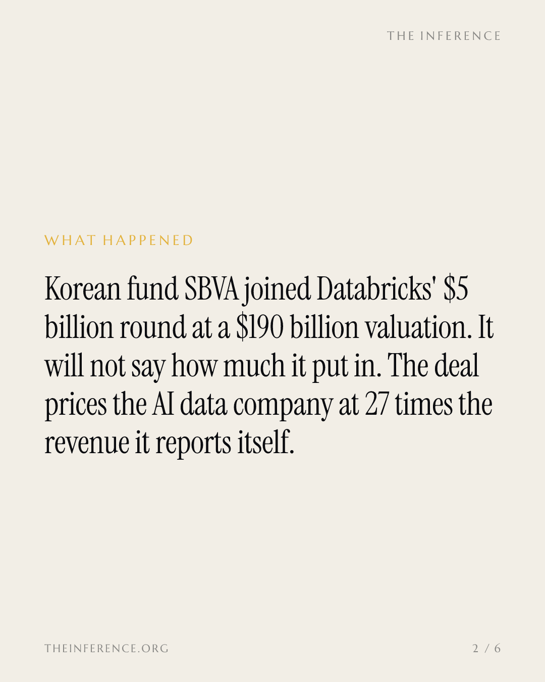 The newest disclosed buyer of Databricks' $190 billion paper is a Korean VC — slide 1