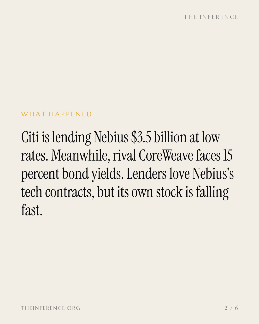 Nebius borrows $3.5 billion 12 points cheaper than CoreWeave, whose bonds yield 15% — slide 1