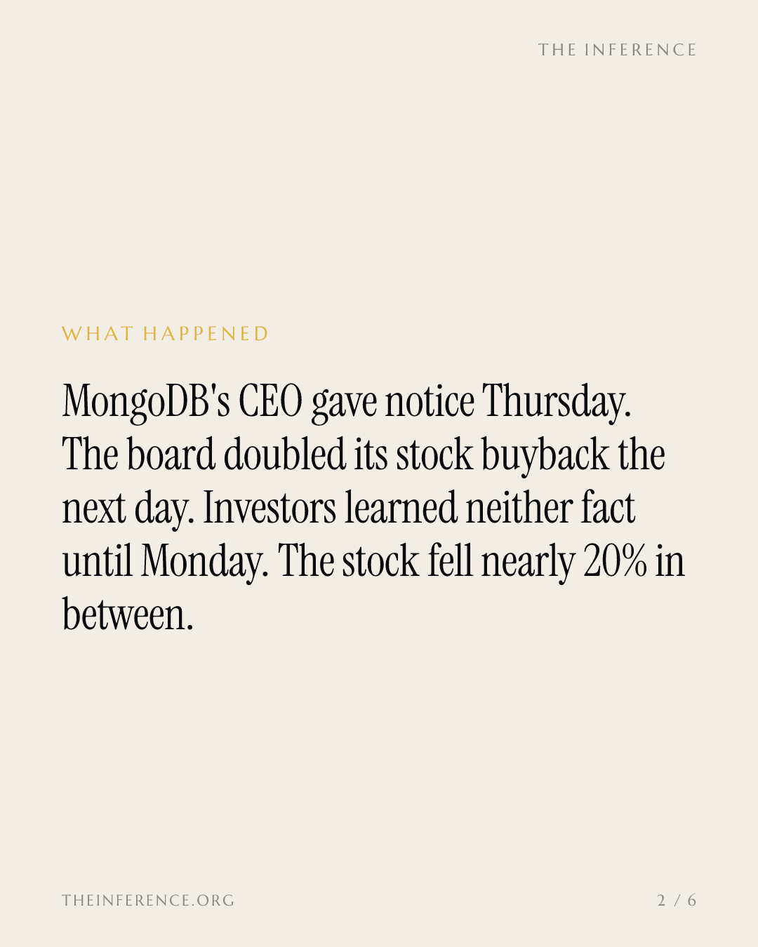 MongoDB's Board Doubled Its Buyback the Day After Its CEO Gave Notice — slide 1