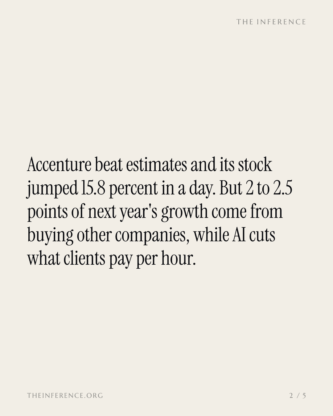 AI is cutting Accenture's prices; acquisitions carry 2 to 2.5 points of its 2027 growth — slide 1