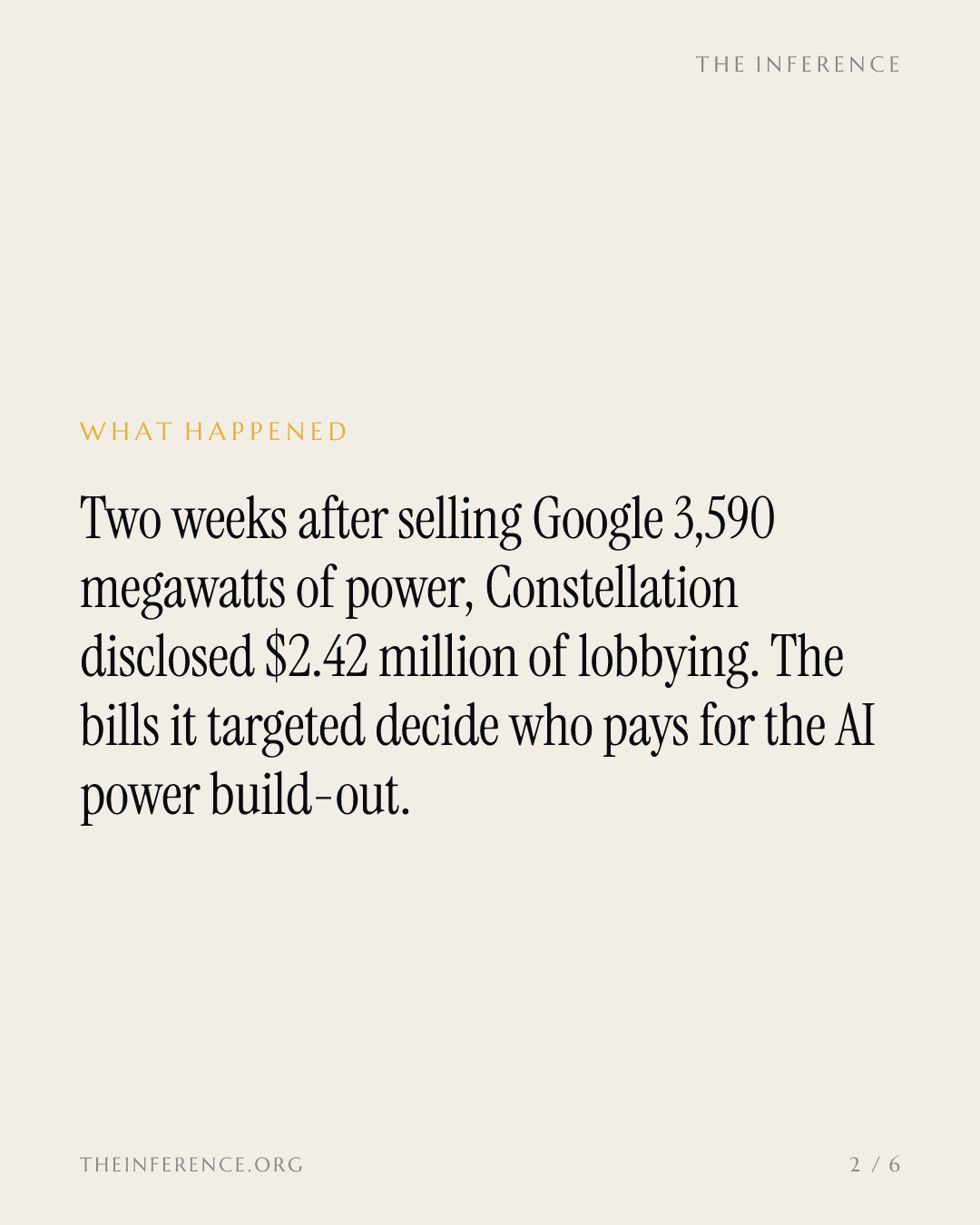 Constellation spent $2.42 million lobbying Washington the same month it sold Google 3,590 megawatts — slide 1
