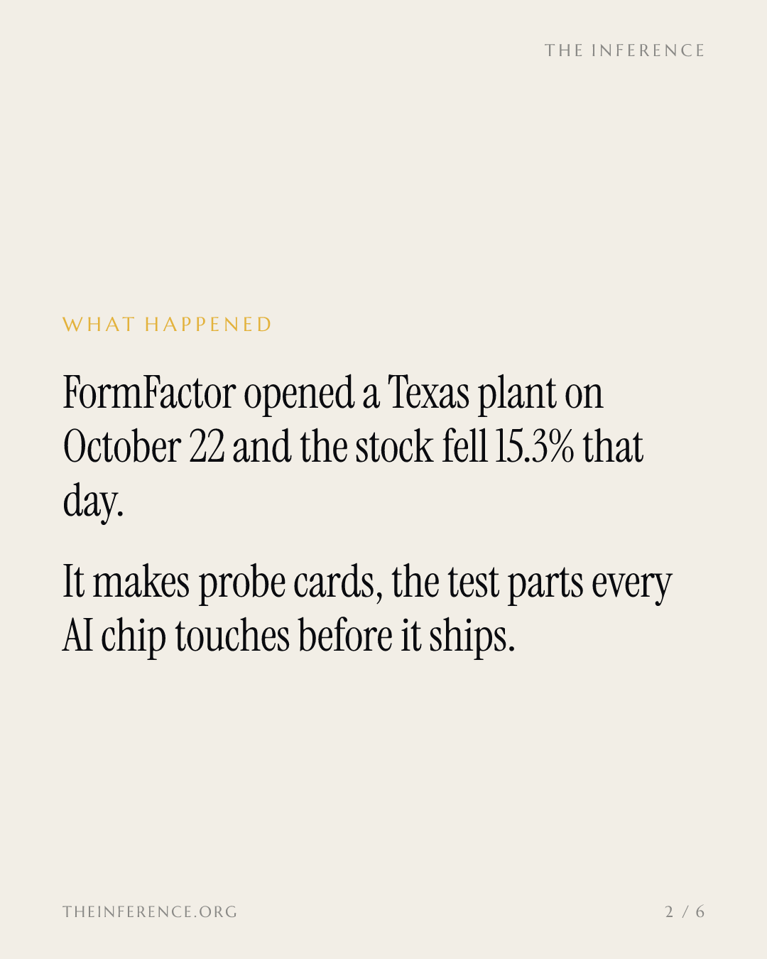 FormFactor's revenue passed its own $225 million quarterly ceiling; it opened a Texas plant and fell 15.3% — slide 1