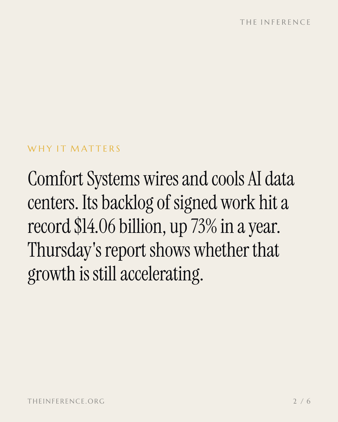 Comfort Systems reports October 22 with a record $14.06 billion backlog and doubts about 2027 growth — slide 1