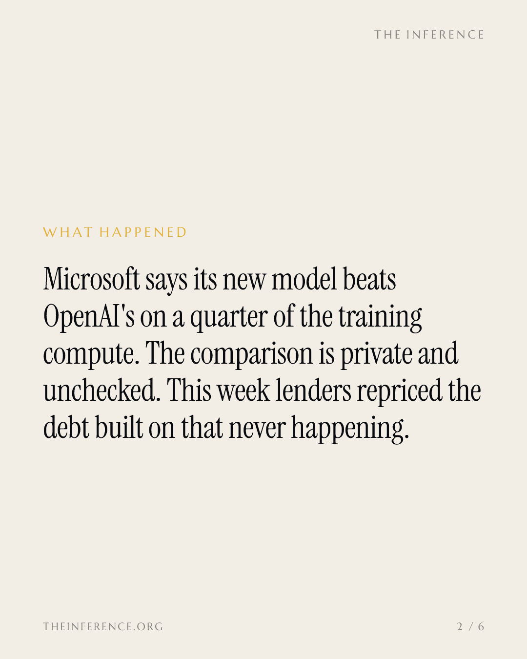 Microsoft says its new model beats OpenAI's on a quarter of the compute, bad for AI's $625 billion debt — slide 1