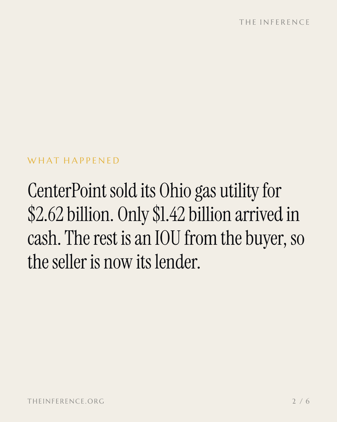 CenterPoint sold its Ohio gas utility for $2.62 billion and got an IOU for $1.2 billion of it — slide 1