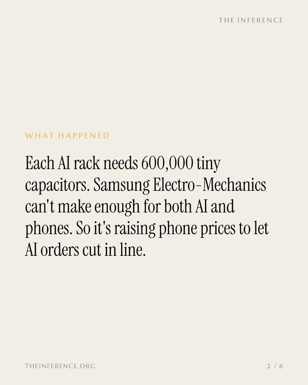 AI racks need 600,000 capacitors each, so Samsung Electro-Mechanics is rationing its phone book — slide 1