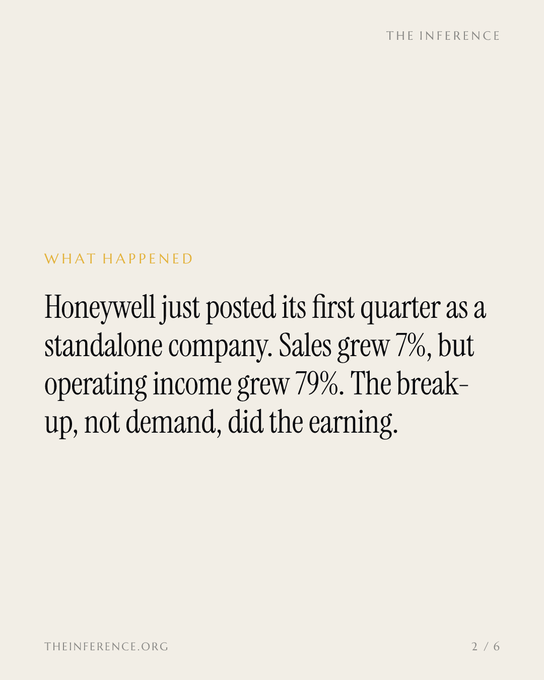 Honeywell's first solo quarter proves the cost cut, not yet the autonomy premium — slide 1