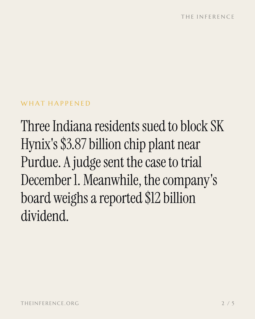 Indiana neighbors take SK Hynix's $3.9 billion plant to court as the board weighs a $12 billion payout — slide 1