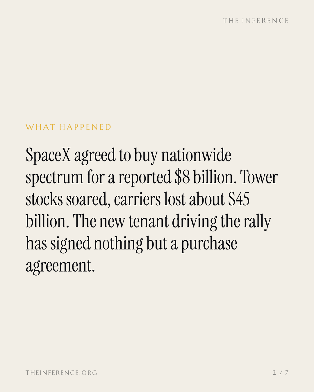 SpaceX's reported $8 billion spectrum buy sent tower stocks up on a lease that doesn't exist — slide 1