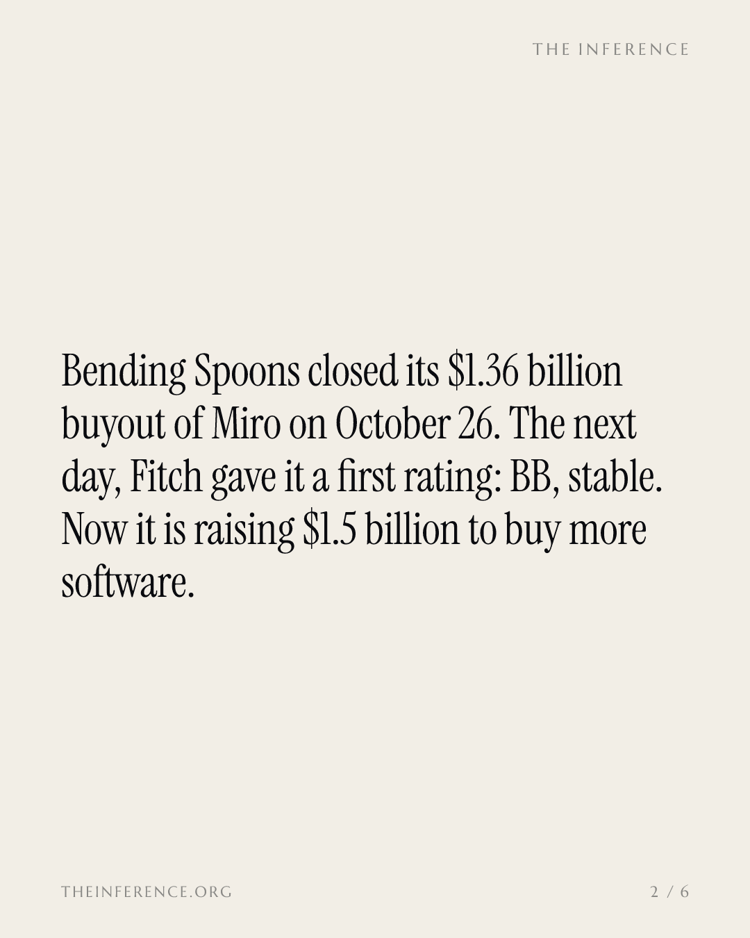 Bending Spoons closed its $1.36 billion Miro buyout and got a first BB rating as Fitch sees 6.1x leverage — slide 1