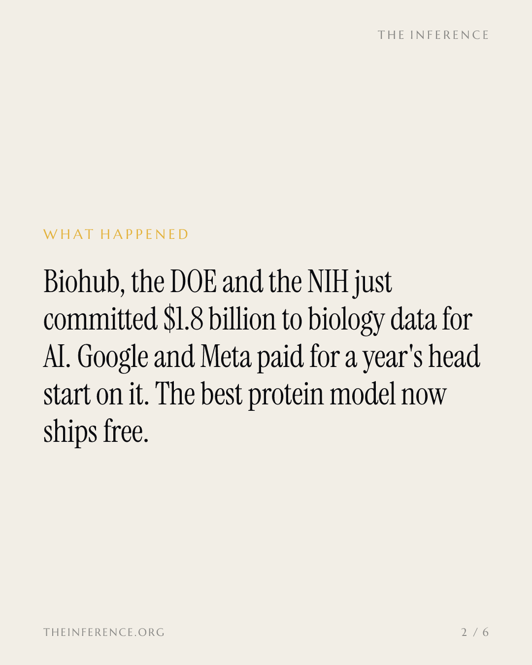 Alphabet and Meta buy a year's head start on Biohub's $1.8 billion biology data; the protein model ships free — slide 1