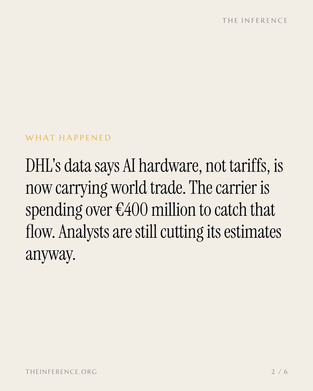 AI hardware drove 76% of first-quarter goods-trade growth, and DHL is spending to catch it — slide 1