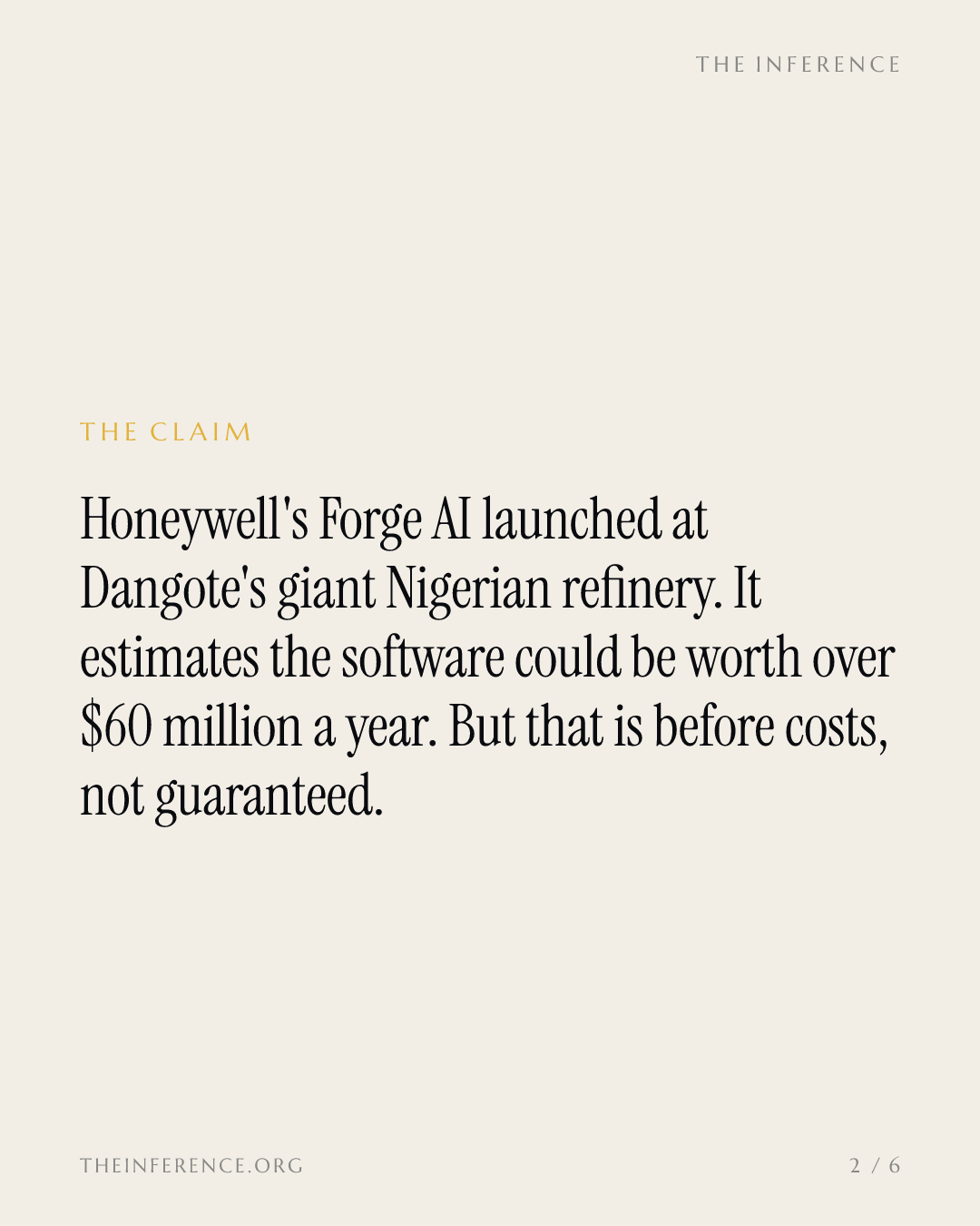 Honeywell's refinery AI could be worth $60 million a year to Dangote, before costs and not guaranteed — slide 1