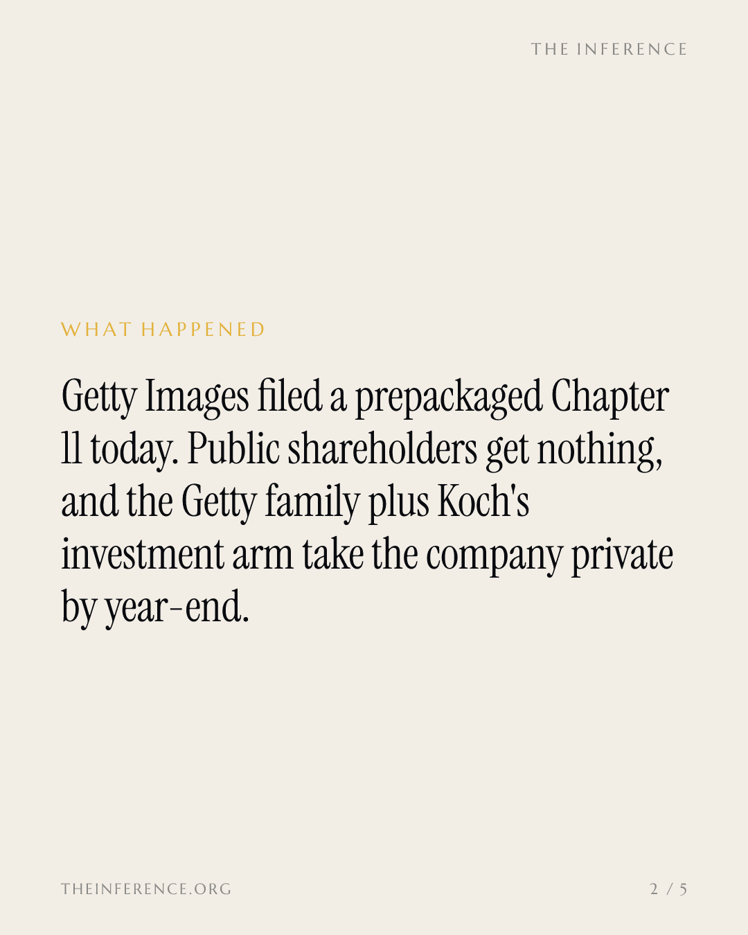 Getty Images files Chapter 11; Koch Equity Development takes it private as shareholders get zero — slide 1