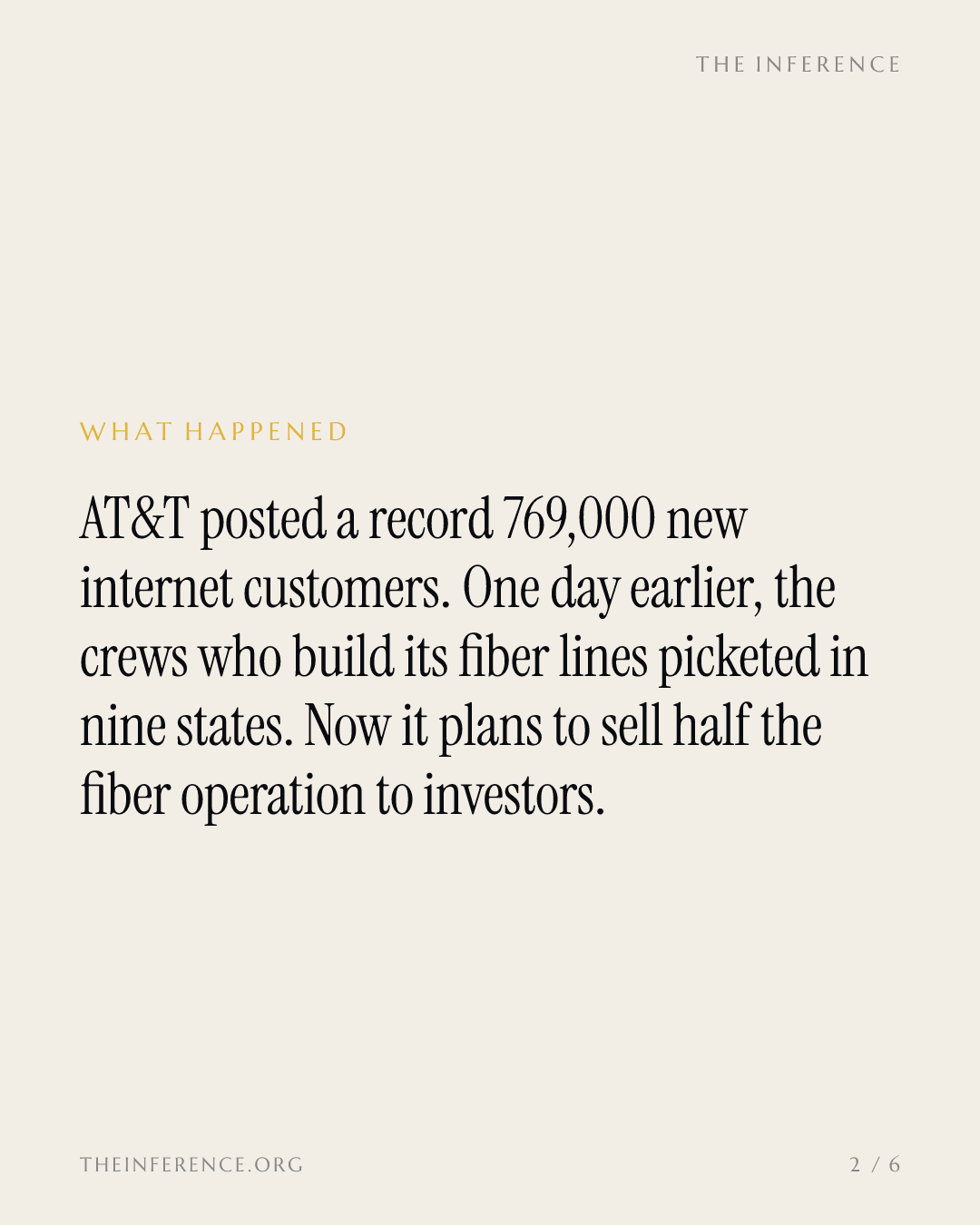AT&T posts a record 769,000 internet net adds while its fiber crews picket in nine states — slide 1