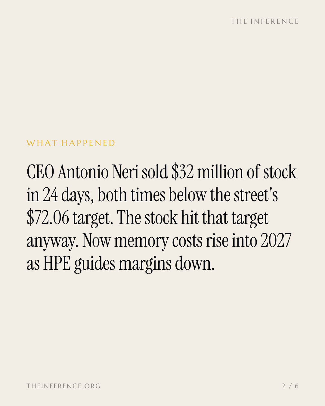 HPE's CEO sold $32 million of stock as the price reached the target Wall Street set — slide 1