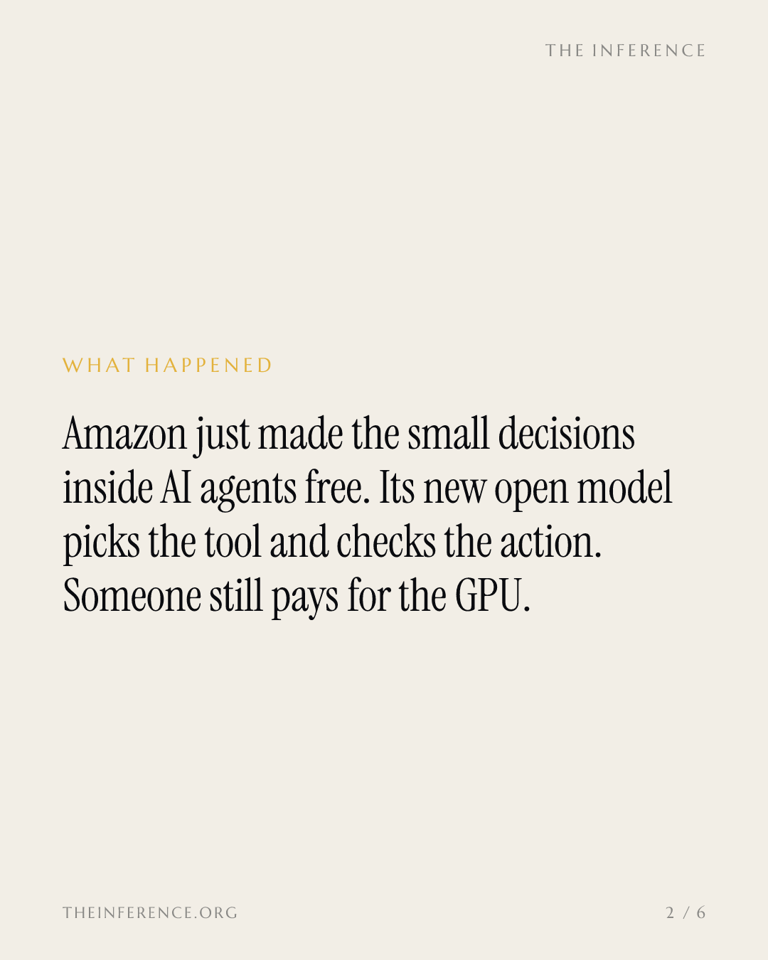 Amazon gives the decider away, and the agent's cheapest calls come off the meter — slide 1