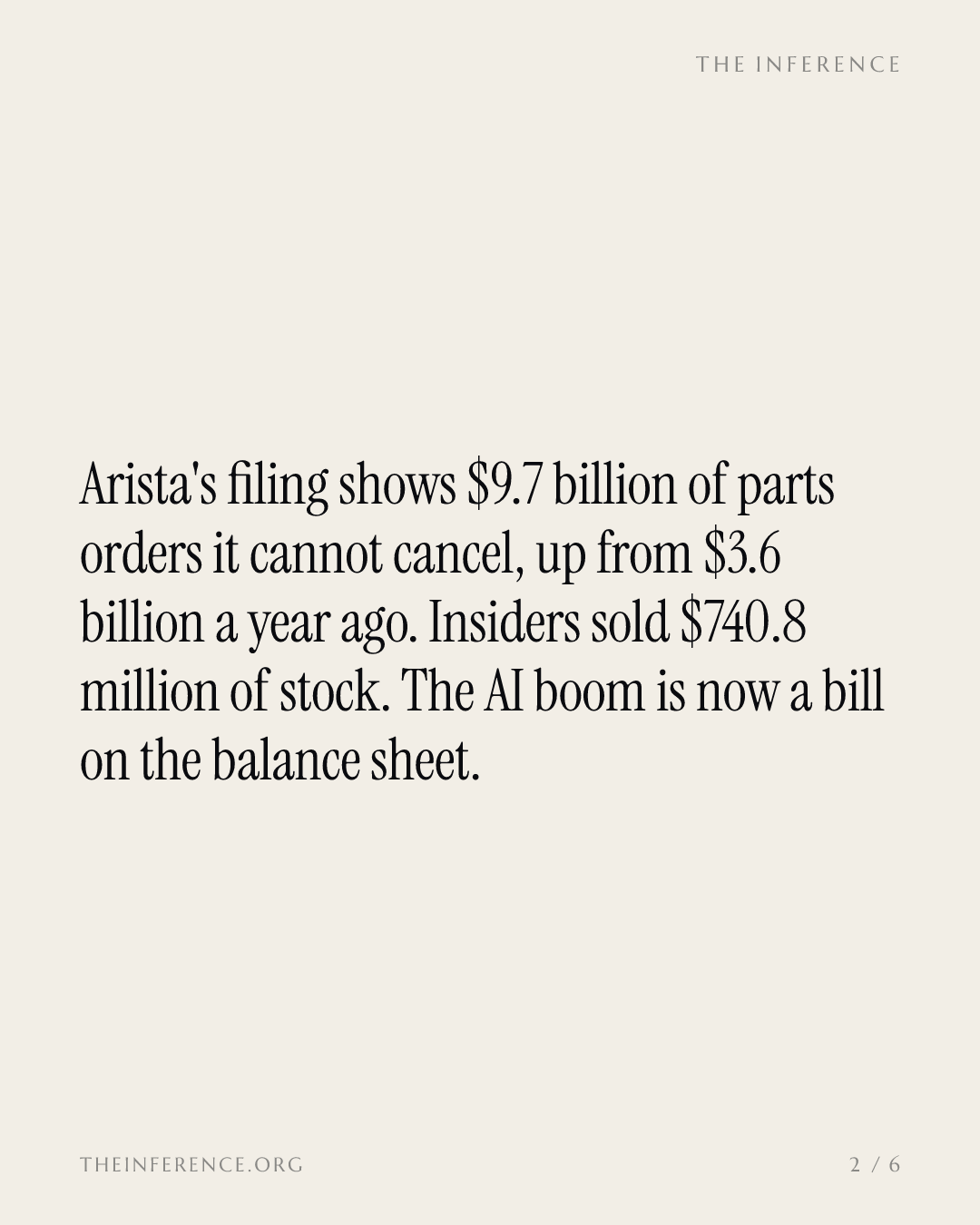Arista faces a $9.7 billion parts bill after insiders sold $740.8 million of stock — slide 1