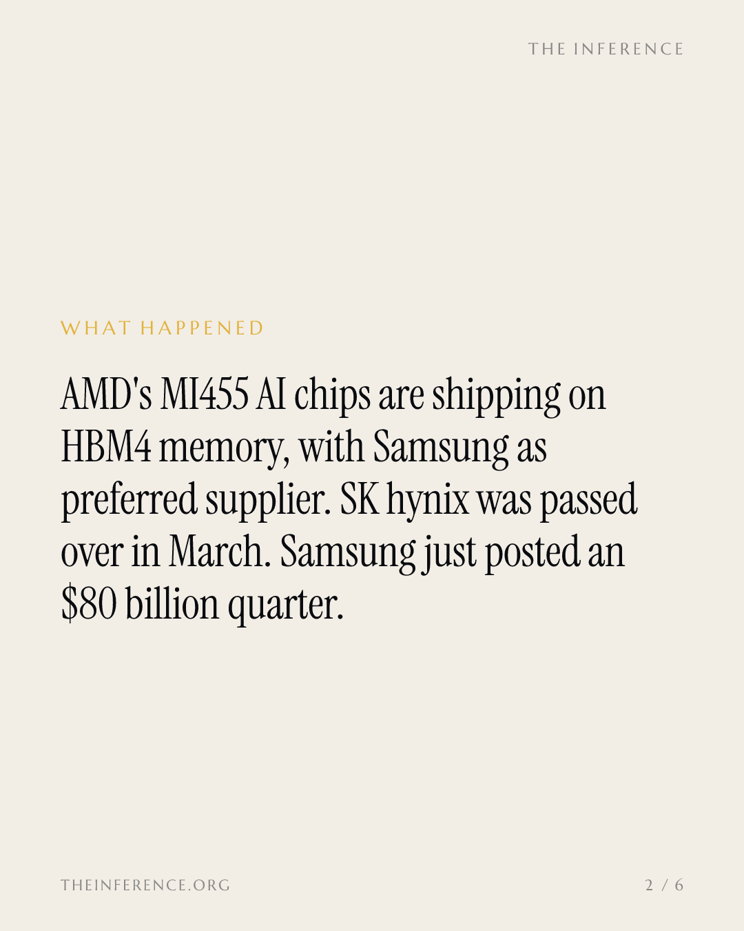 AMD 첫 HBM4 칩 나왔다…삼성전자 800억달러 분기 실적이 흔드는 SK하이닉스 '78.4% 마진' — slide 1