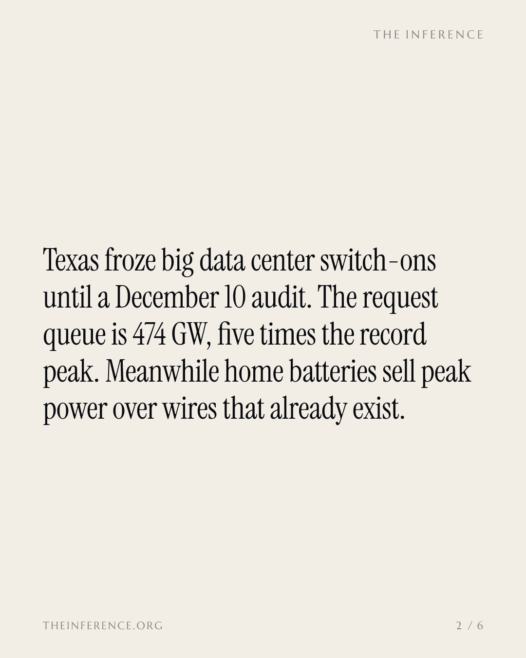 Texas froze 474 GW of AI power requests; the batteries on its garage walls never joined the queue — slide 1