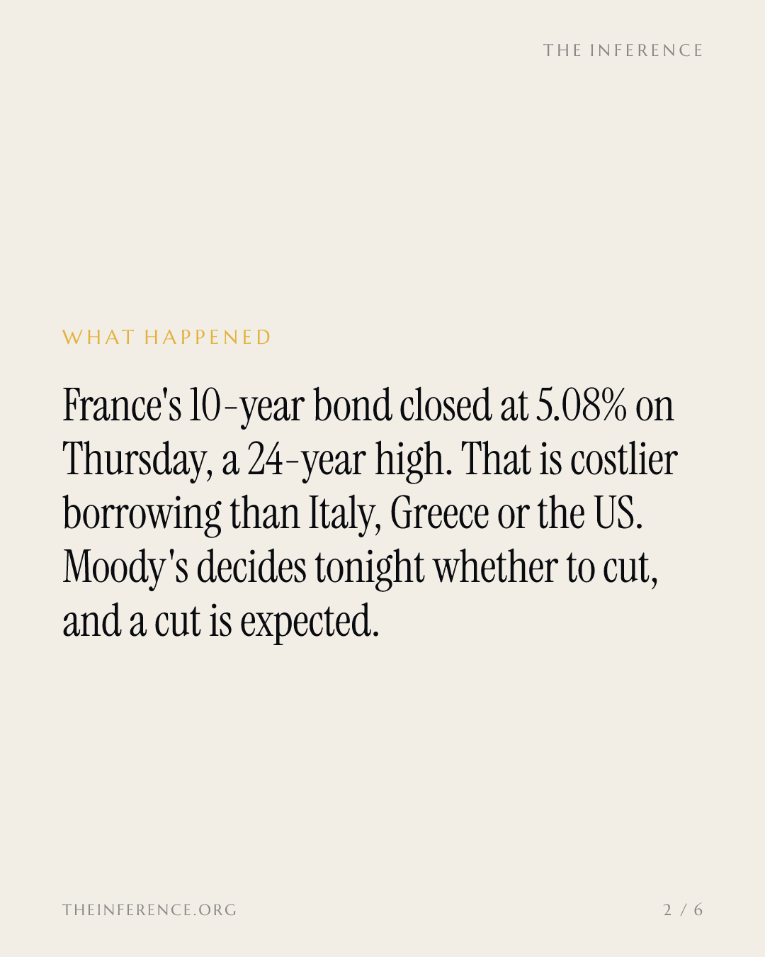 France pays above 5% on 10-year debt for the first time since 2002 while S&P Global grades it A+ — slide 1