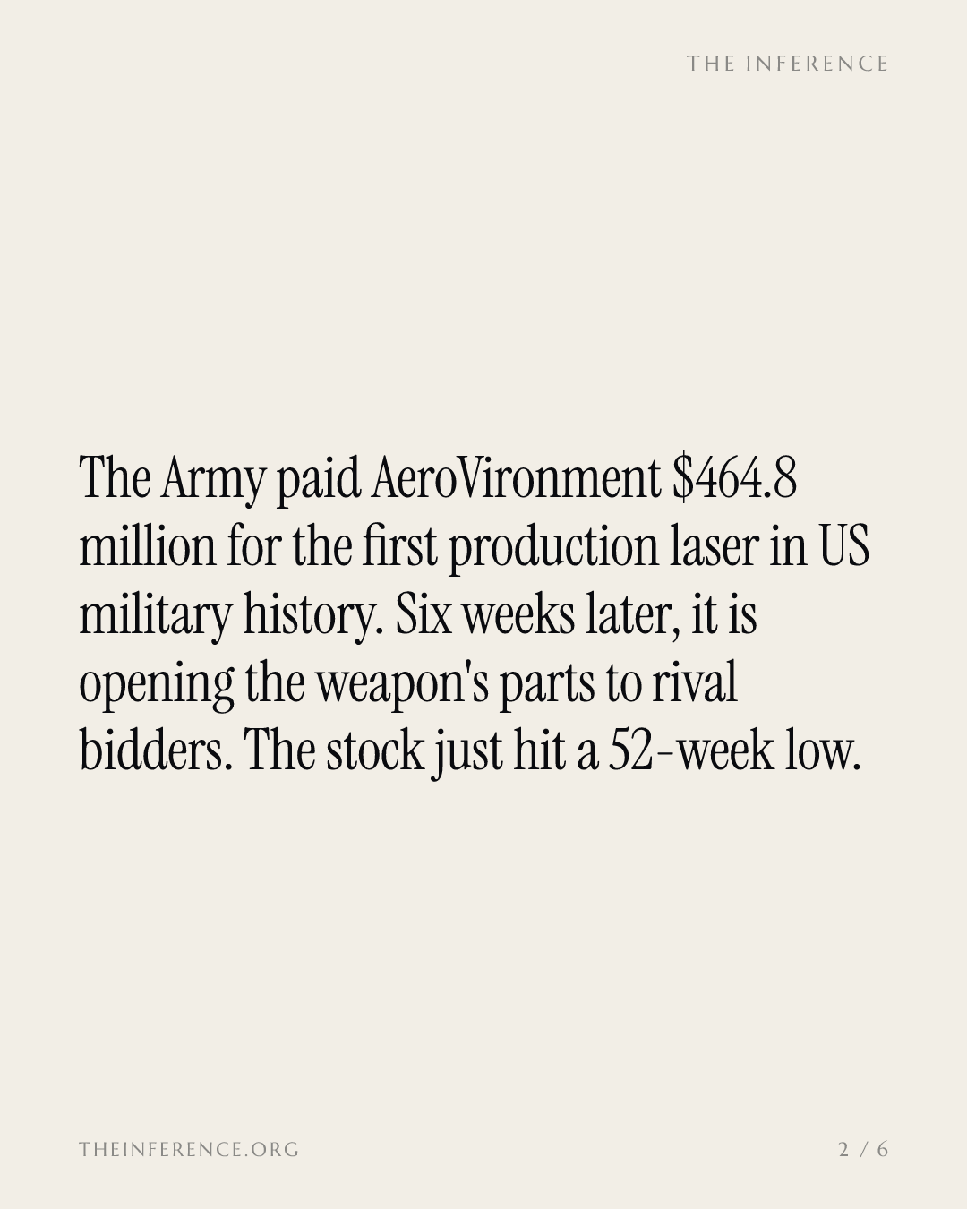 AeroVironment keeps the $464.8 million Army laser while the Army opens its parts to rival bidders — slide 1