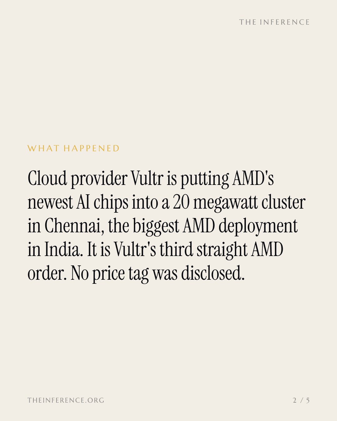 Vultr's third AMD order adds a 20 MW Chennai cluster before AMD's November 3 report — slide 1