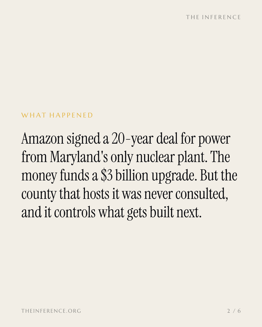 Amazon bought 690 megawatts from Constellation's Calvert Cliffs; Calvert County's zoning gates the next deal — slide 1