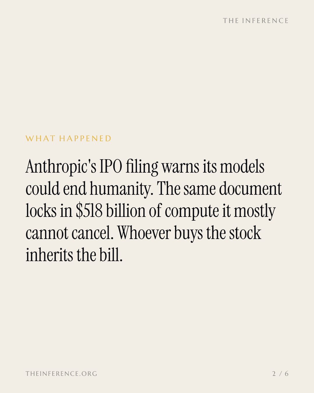 Anthropic's leaked filing warns of extinction, then signs $518 billion of compute it cannot cancel — slide 1