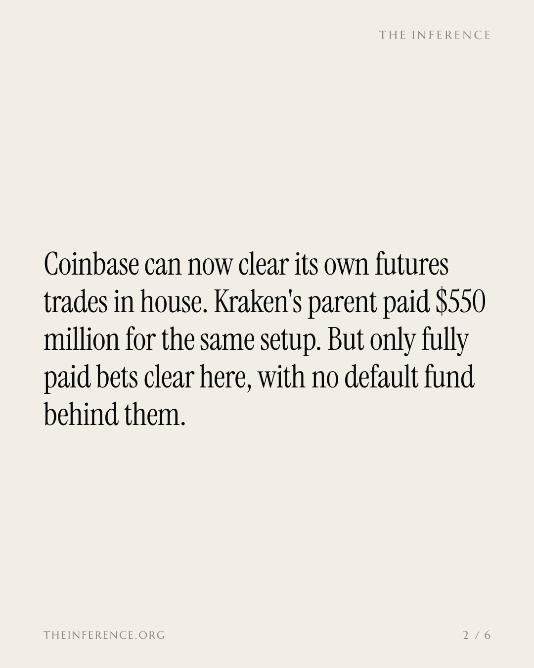 Coinbase now clears its own derivatives, with no default fund behind them — slide 1