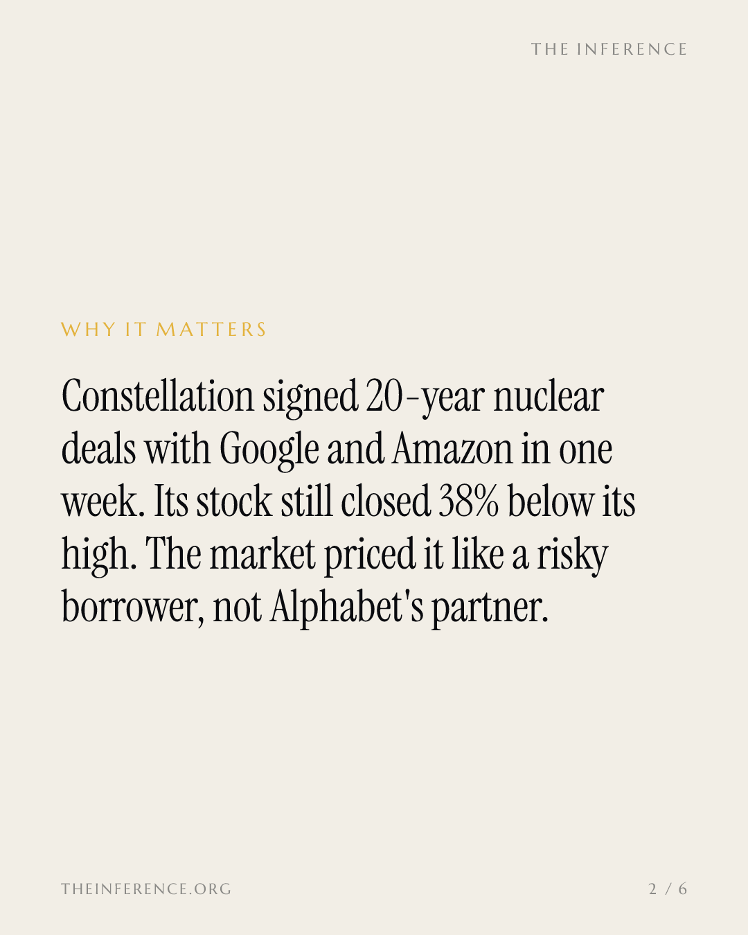 Constellation sold Google 20 years of nuclear power, and still trades 38% below its high — slide 1