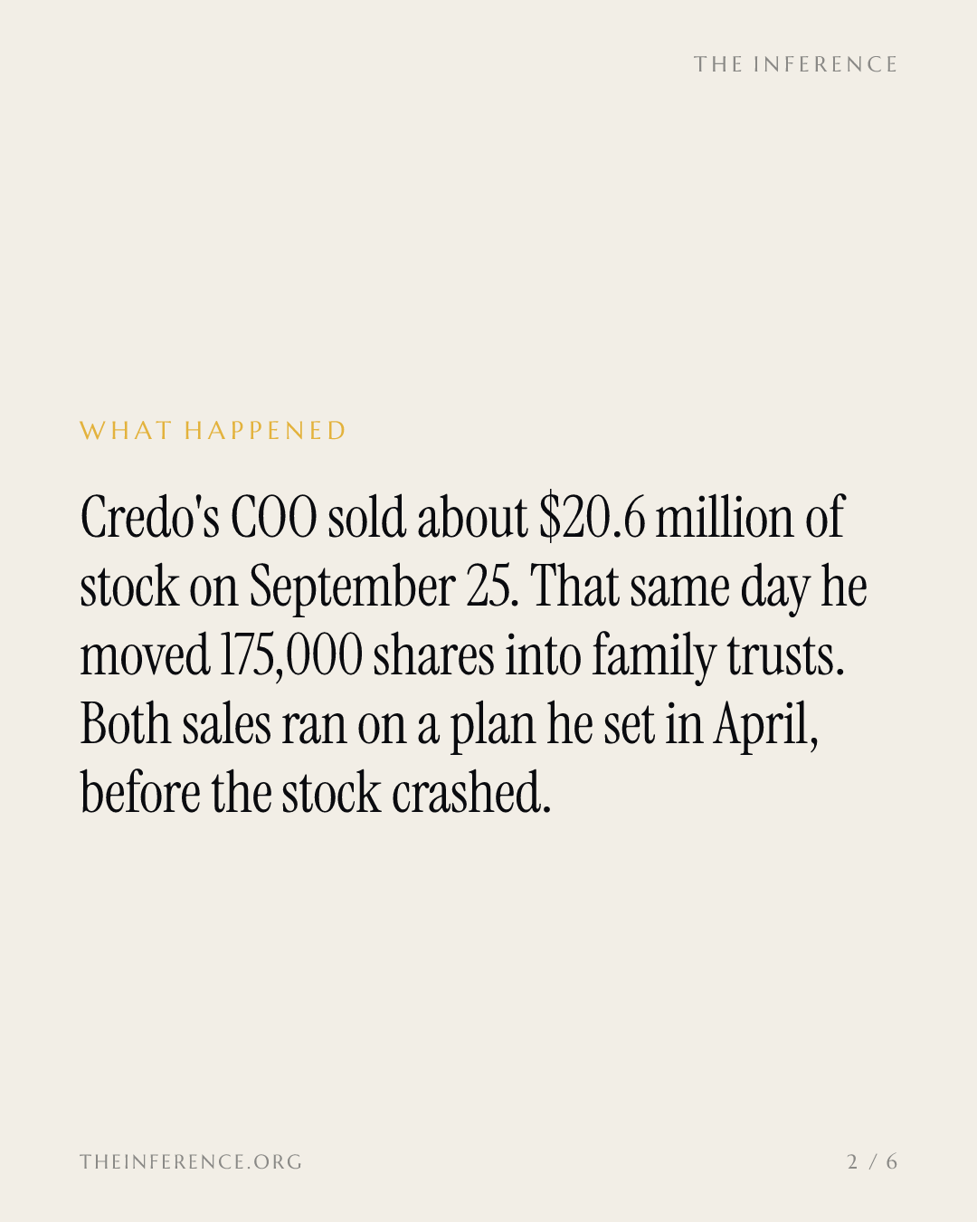 Credo's COO sold $20.6 million of stock in one day and moved 175,000 shares into family trusts — slide 1
